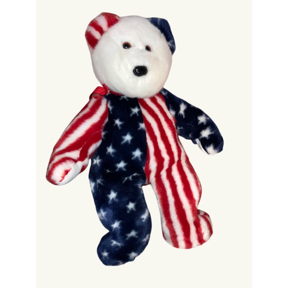 Ty Beanie Buddy Spangle Teddy Bear 1999 Patriotic American Flag 14” Retired